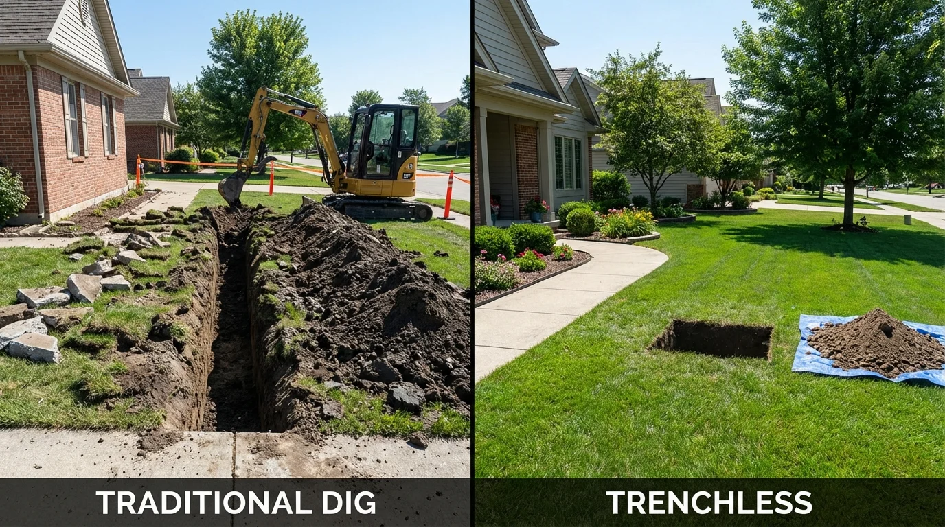 Trenchless sewer repair with minimal yard damage versus traditional excavation in Wimberley, TX